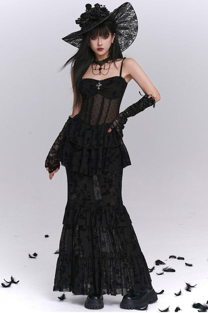Gothic Black Mermaid Dress Set-Up
