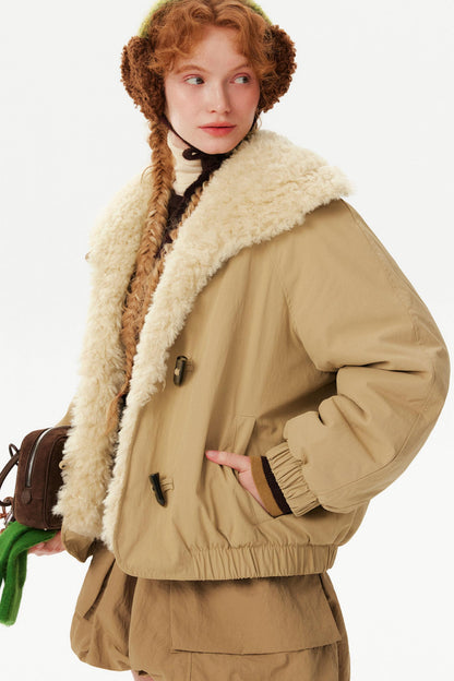 Toggle Button Fur Collar Parka Jacket