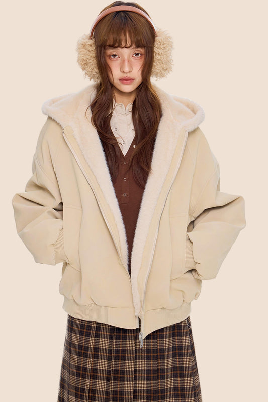 Mountain Carving Fur Collar Jacket