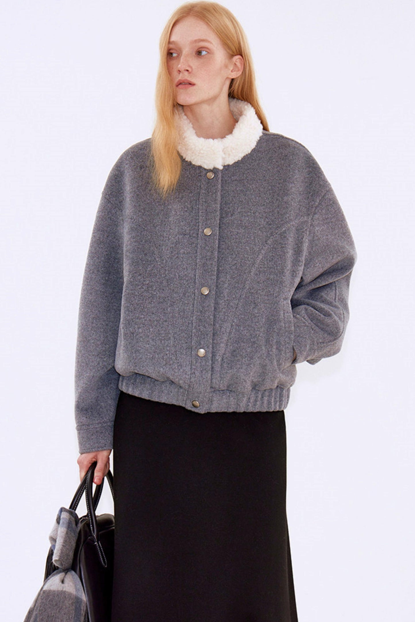 Oatmeal Wool Fur Collar Jacket