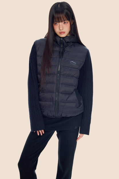 Rib-Knit Hooded Down Jacket