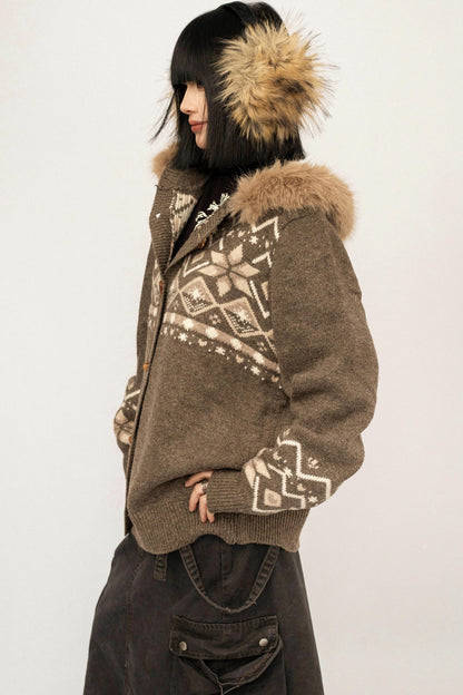 Hooded Fair Isle Cardigan