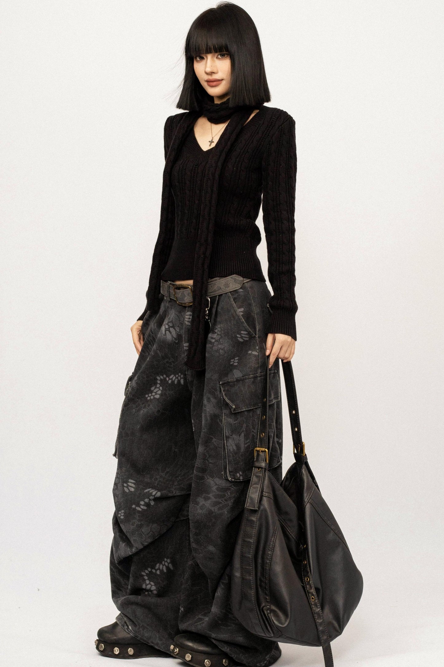 Black Ribbon Knit Top