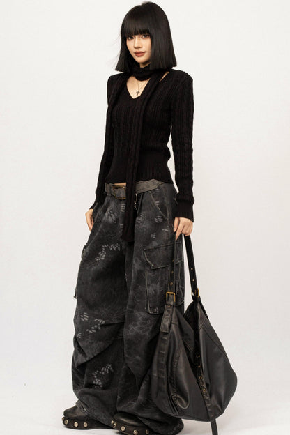 Black Ribbon Knit Top