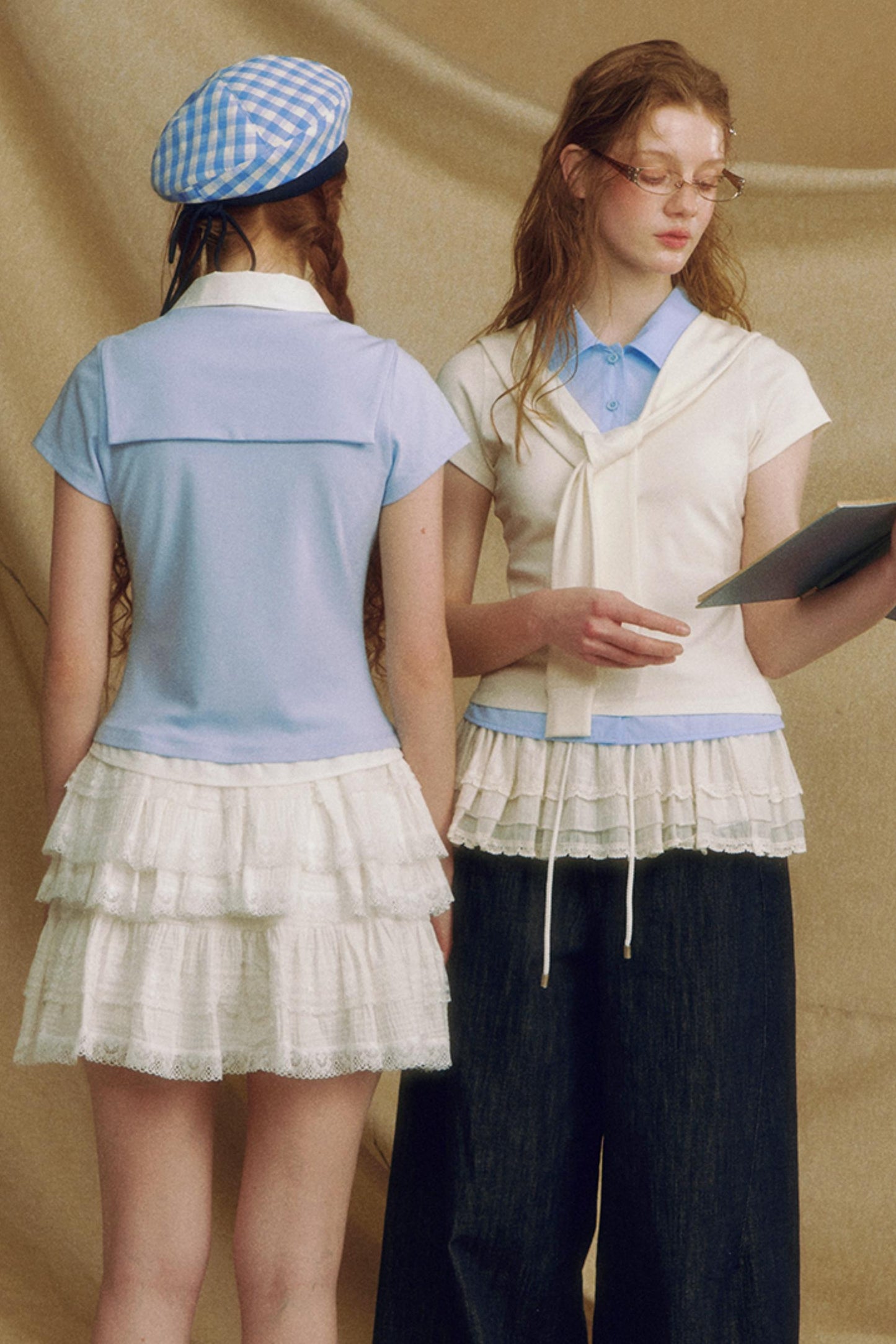 Navy Color Clash Shawl Tee