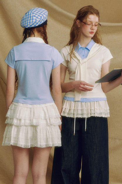 Navy Color Clash Shawl Tee