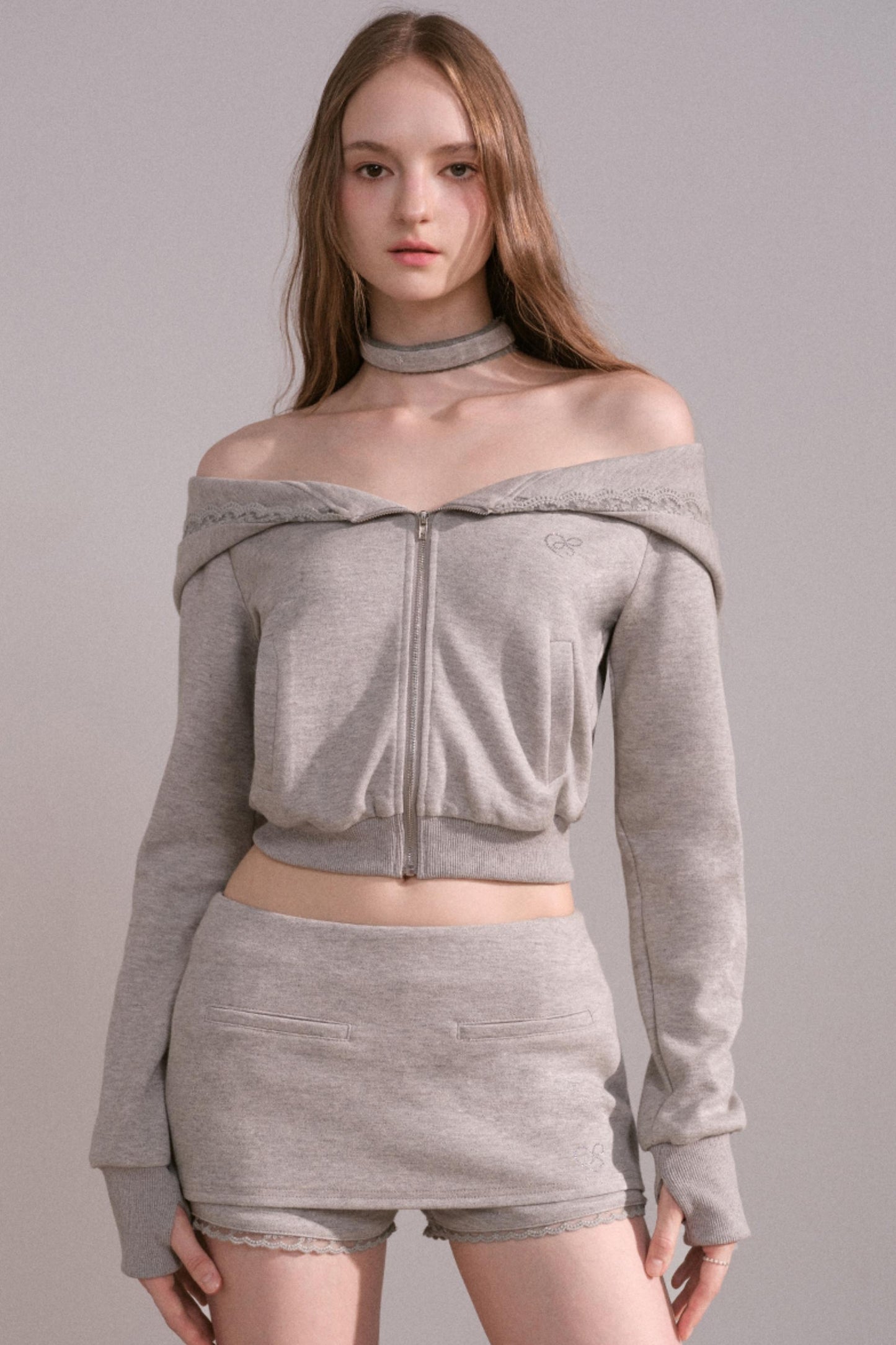 Short Hoodie Cardigan Set-Up