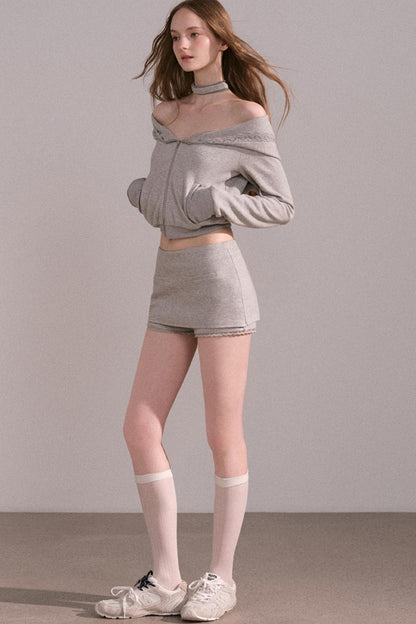 Short Hoodie Cardigan Set-Up