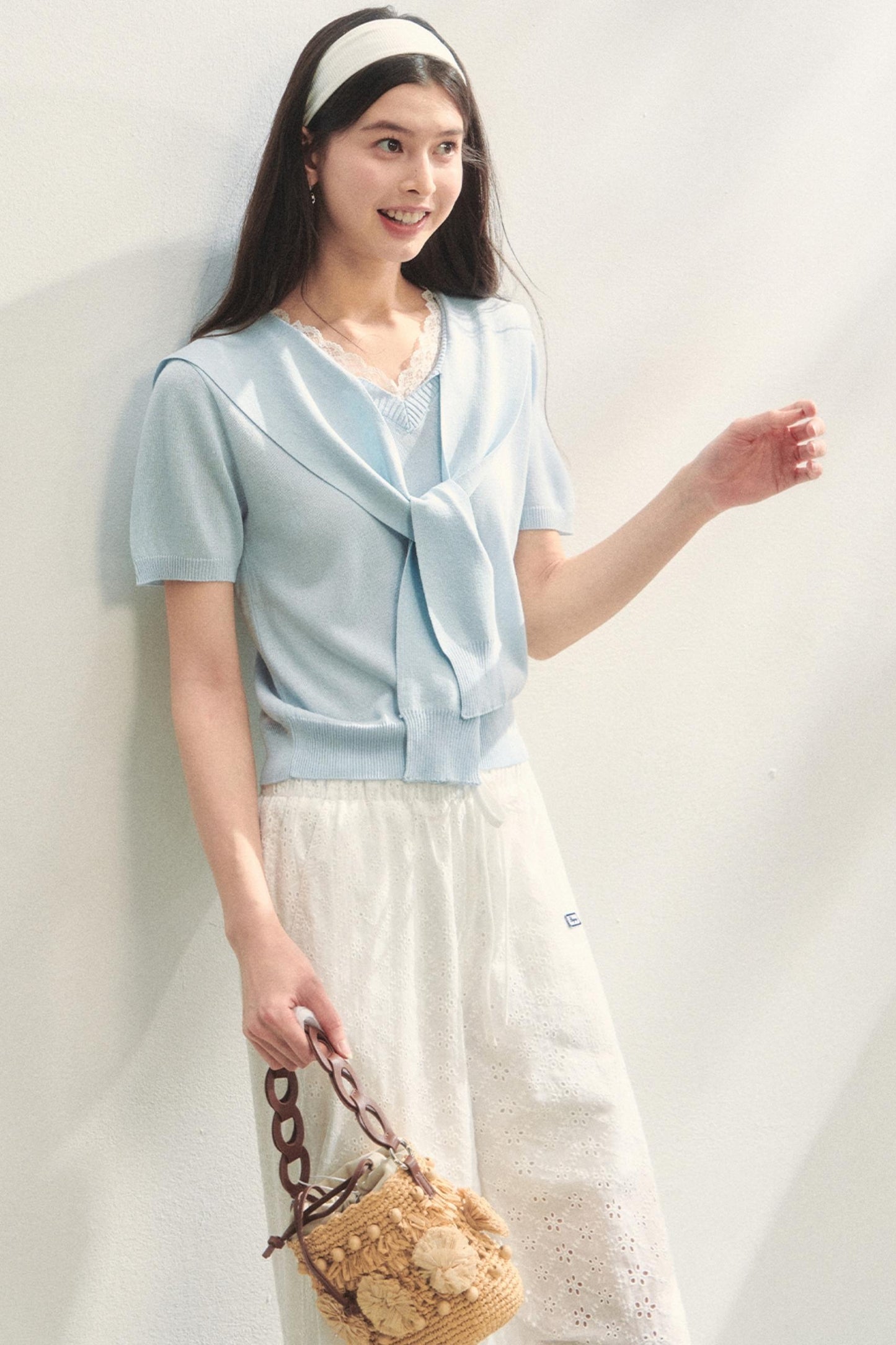 Short-Sleeved Lounge Knit Slacks Set-Up