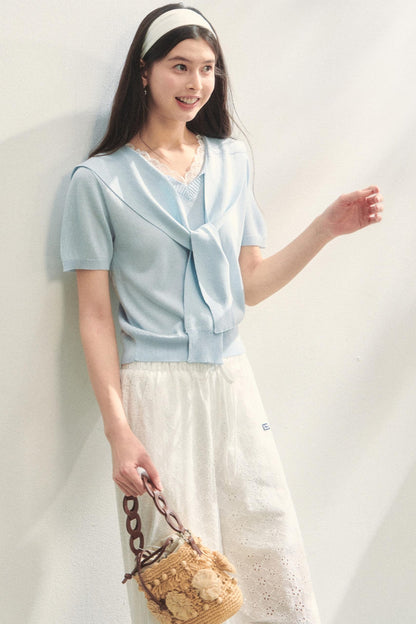 Short-Sleeved Lounge Knit Slacks Set-Up