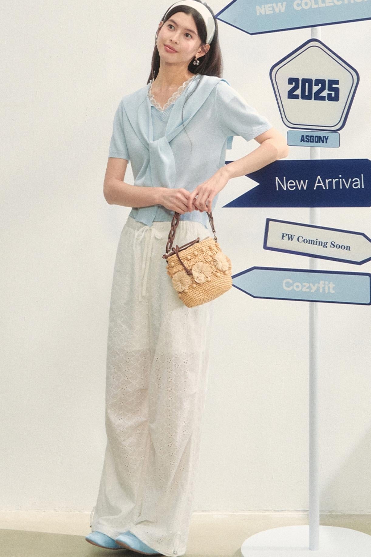 Short-Sleeved Lounge Knit Slacks Set-Up