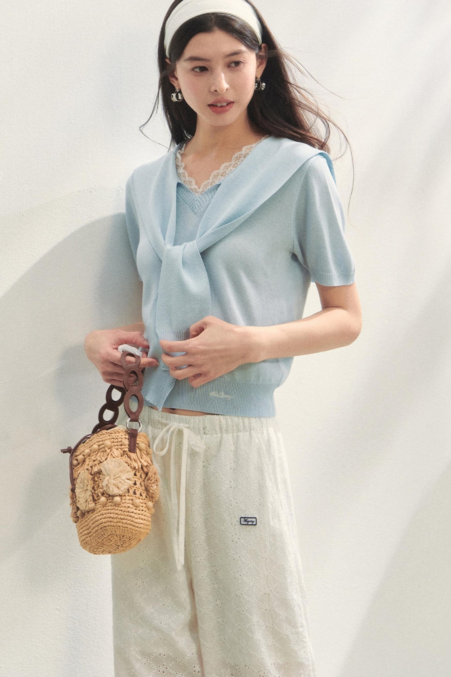 Short-Sleeved Lounge Knit Slacks Set-Up