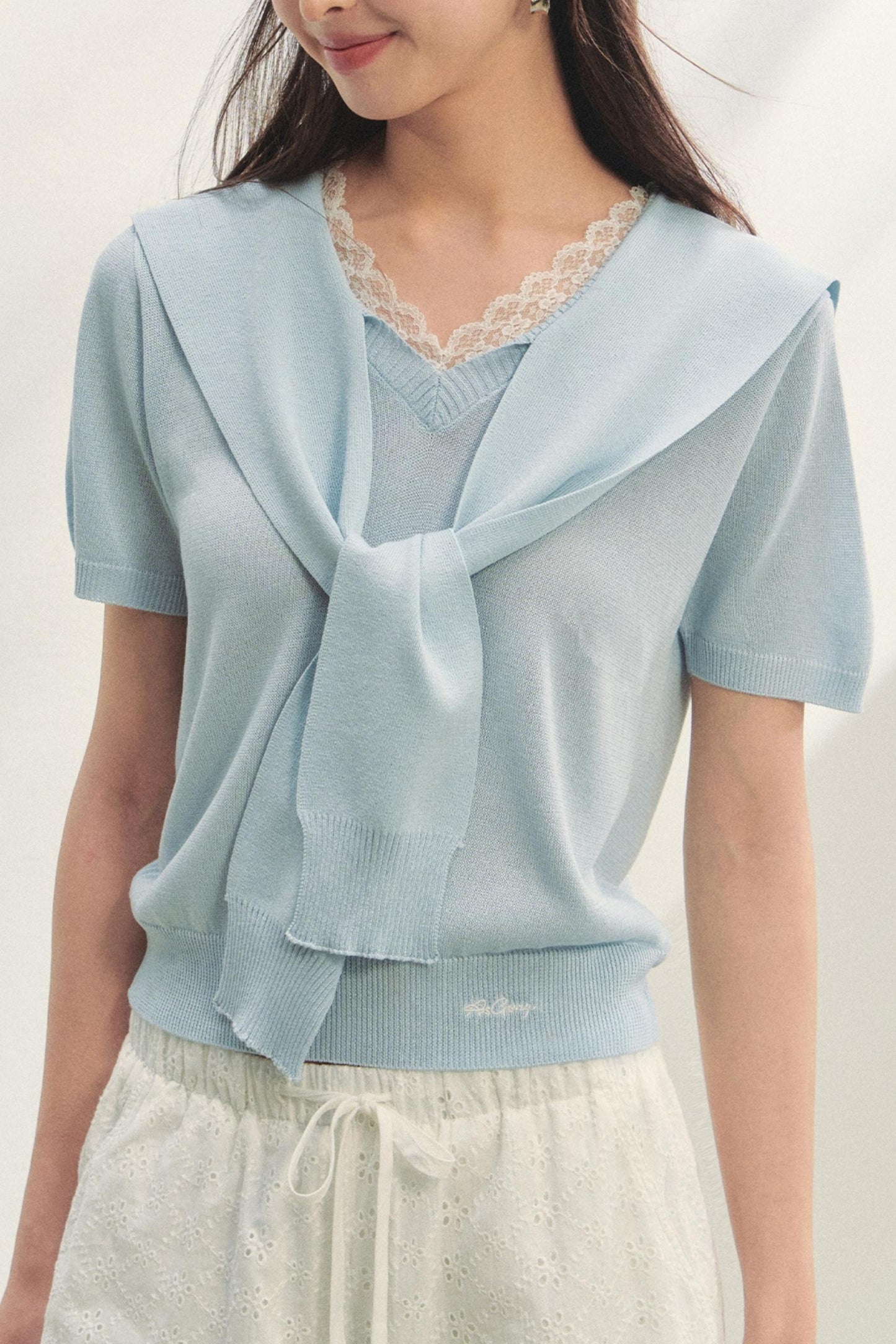 Short-Sleeved Lounge Knit Slacks Set-Up