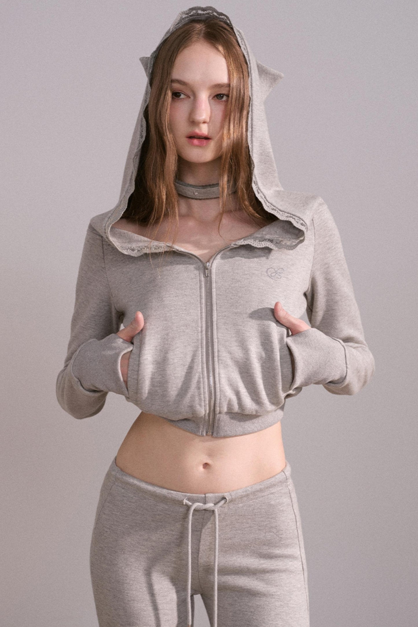 Short Hoodie Cardigan Set-Up