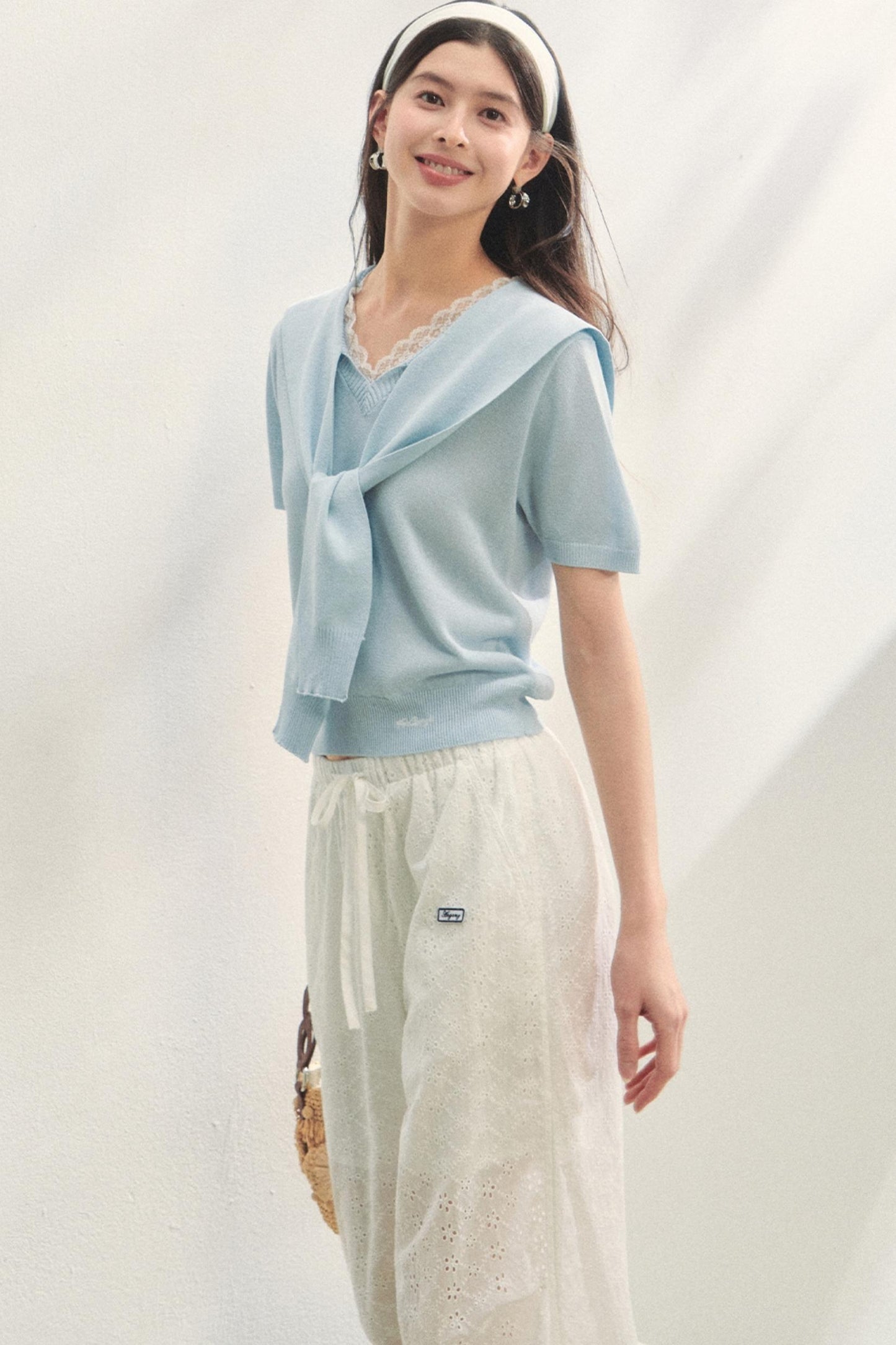 Short-Sleeved Lounge Knit Slacks Set-Up