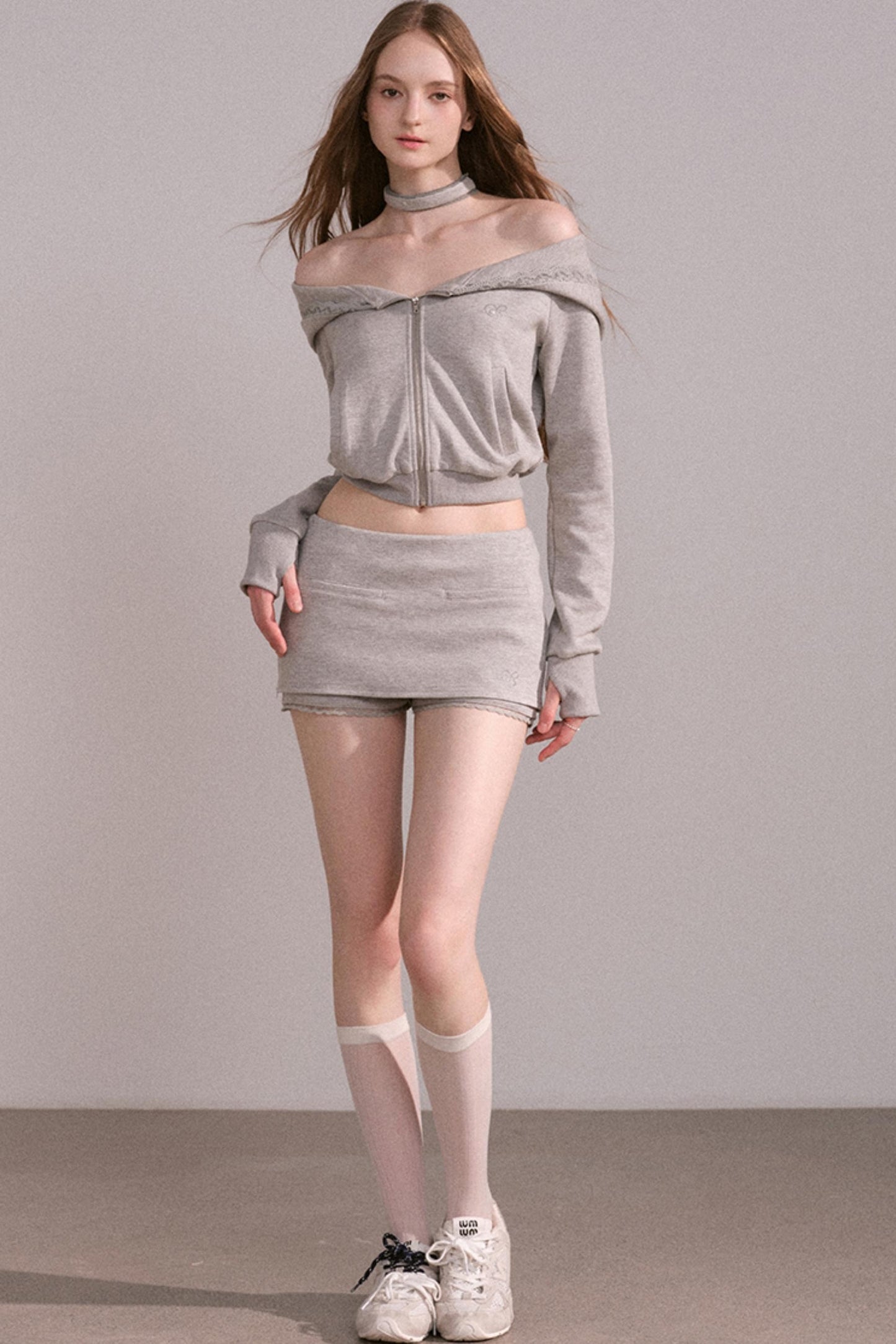 Short Hoodie Cardigan Set-Up