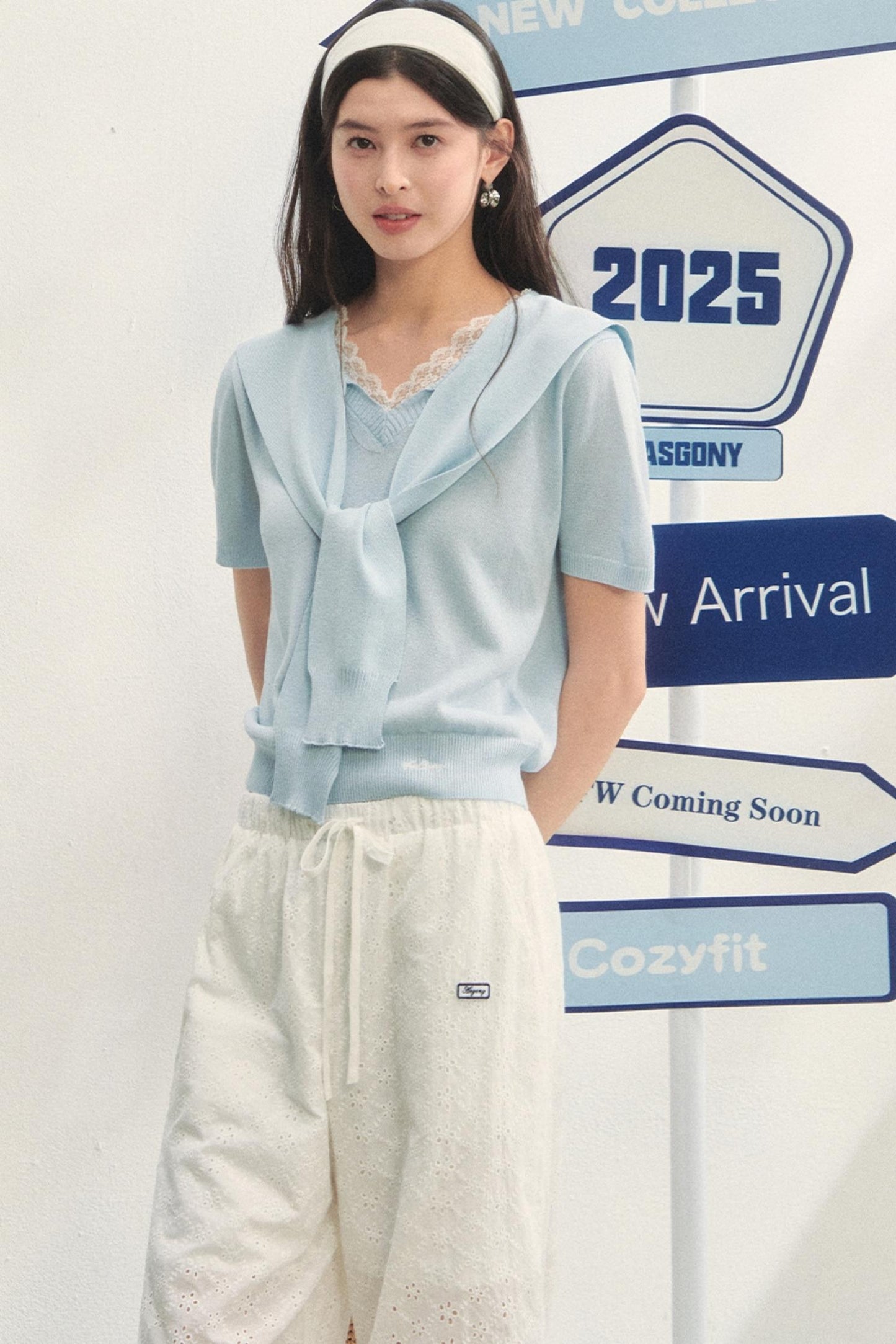 Short-Sleeved Lounge Knit Slacks Set-Up