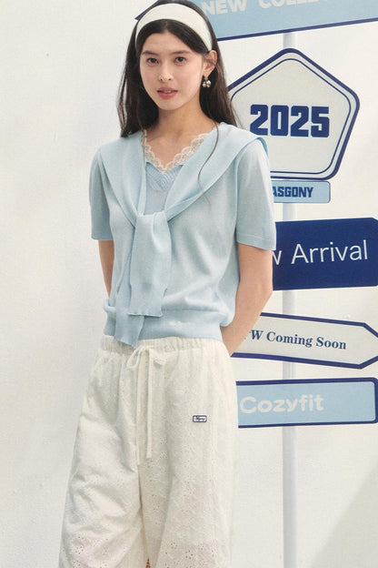 Short-Sleeved Lounge Knit Slacks Set-Up