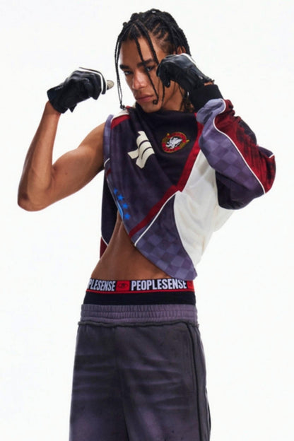 Diagonal Check Sleeve T-Shirt