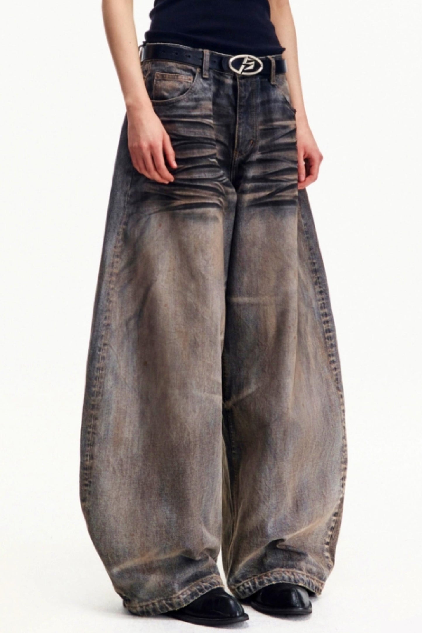Retro Washed Wide-Leg Jeans