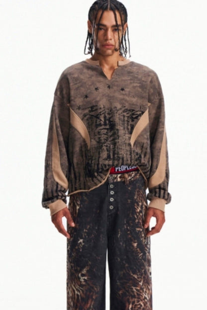 Camouflage Patchwork Half-Zip Top