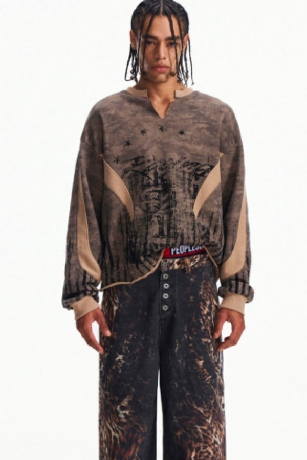 Camouflage Patchwork Half-Zip Top