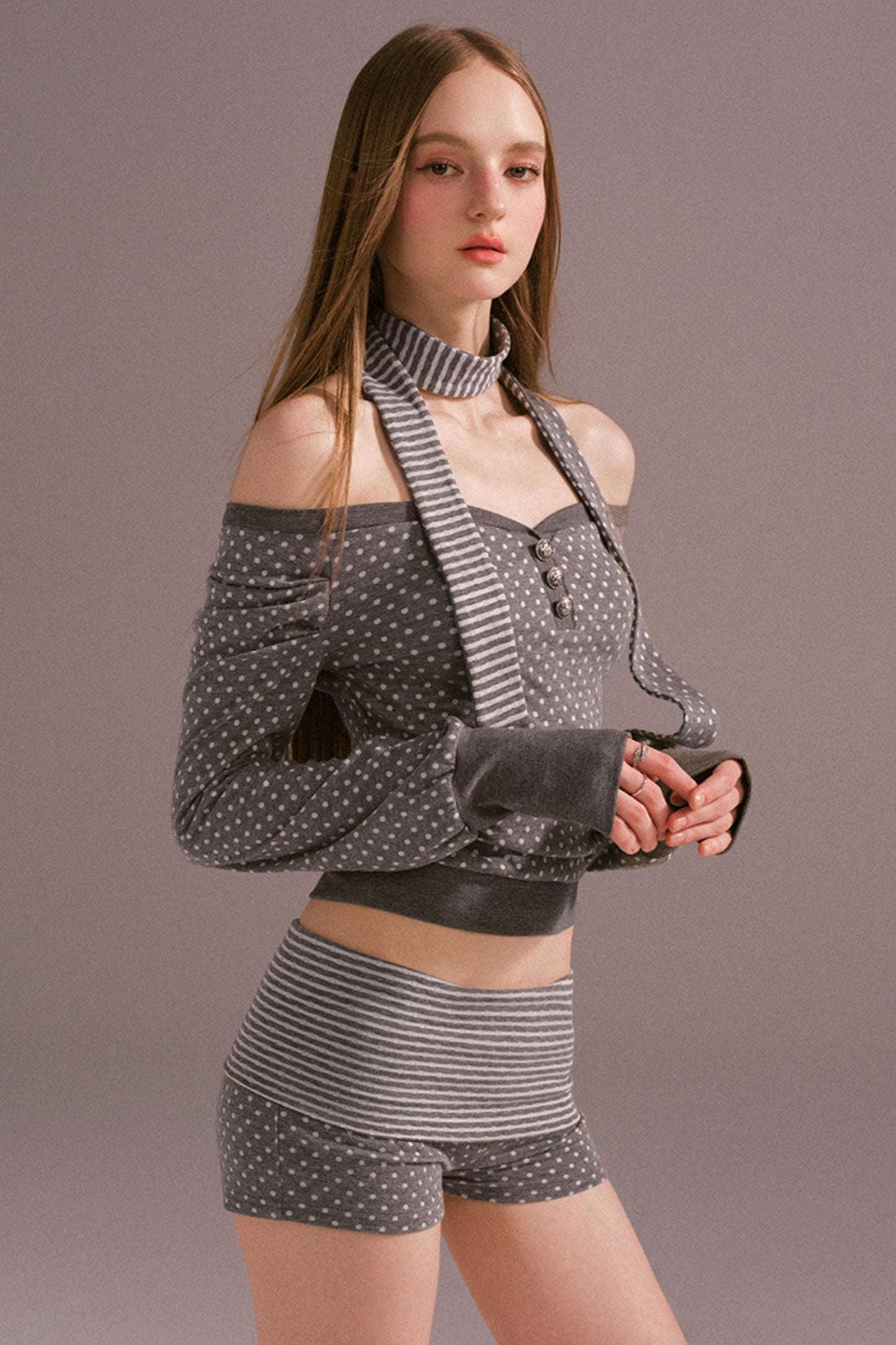 Polka Dot Off Shoulder Shorts Set-Up