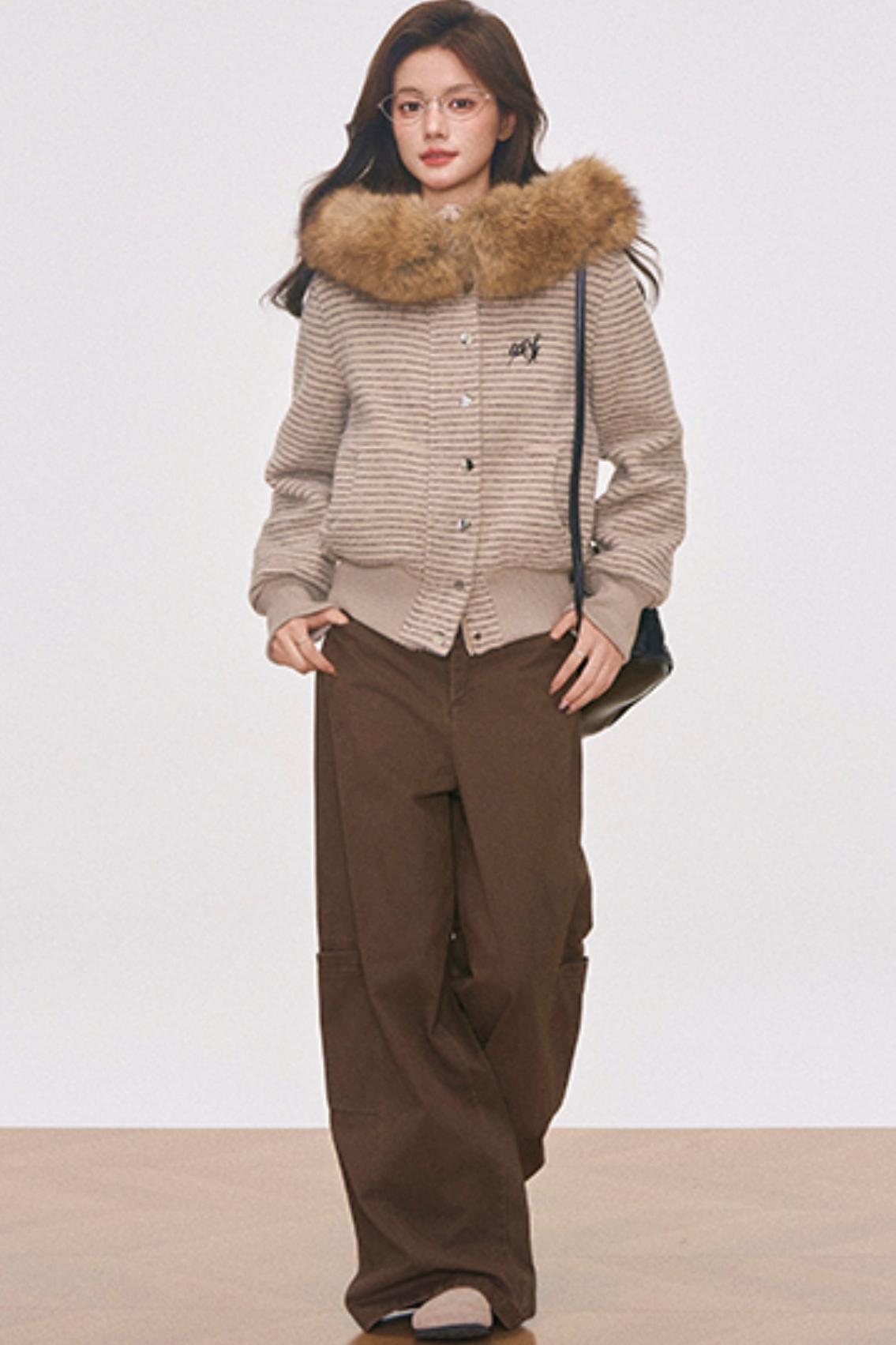 Wool Collar Hooded Jacket Set-Up