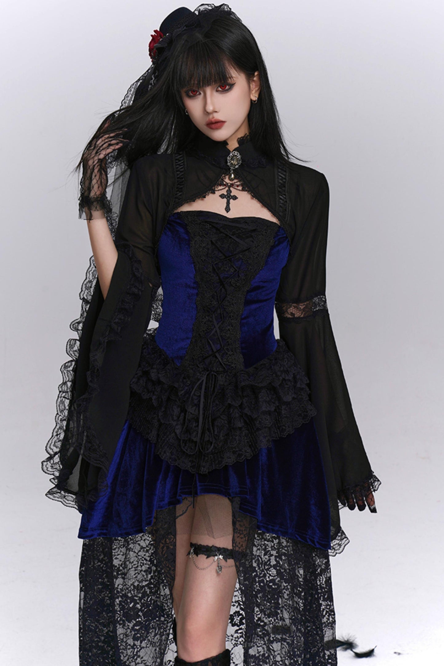 Stunning Blue Gothic Camisole Dress Set-Up