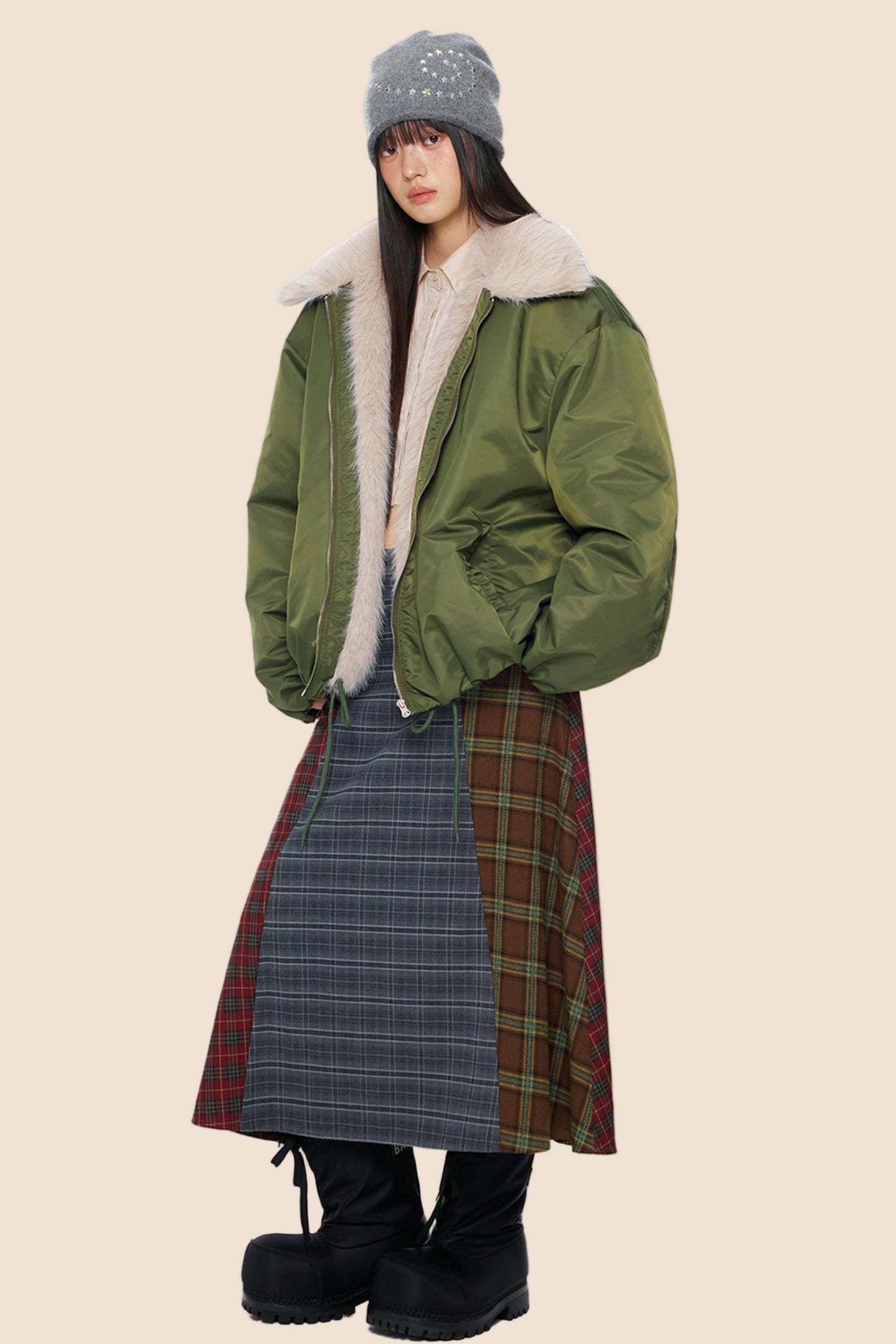 Furry Contrast Lapel Jacket