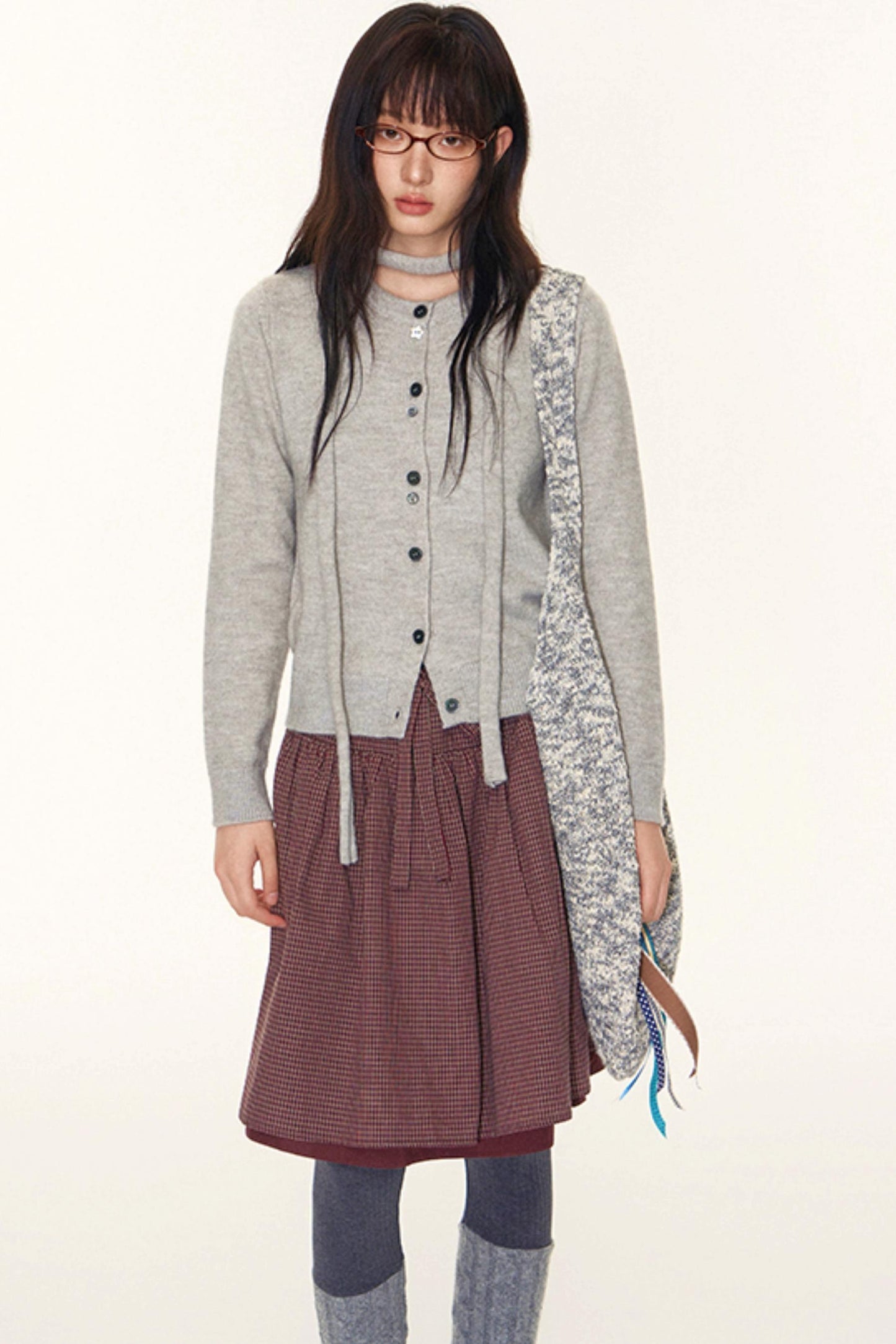 Original Lace-Up Crew Neck Cardigan Set-Up