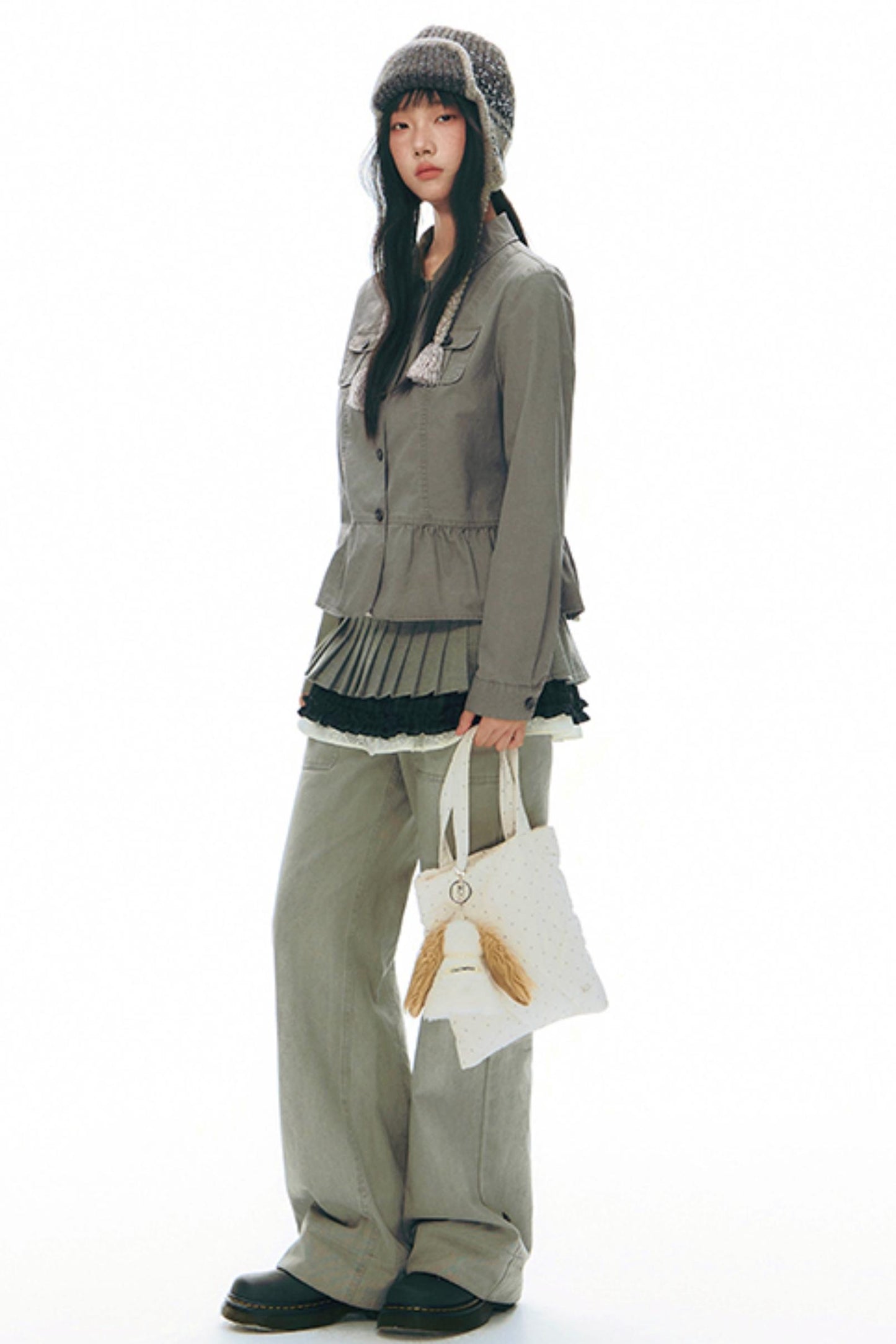 Distressed Doll Collar Cargo Coat