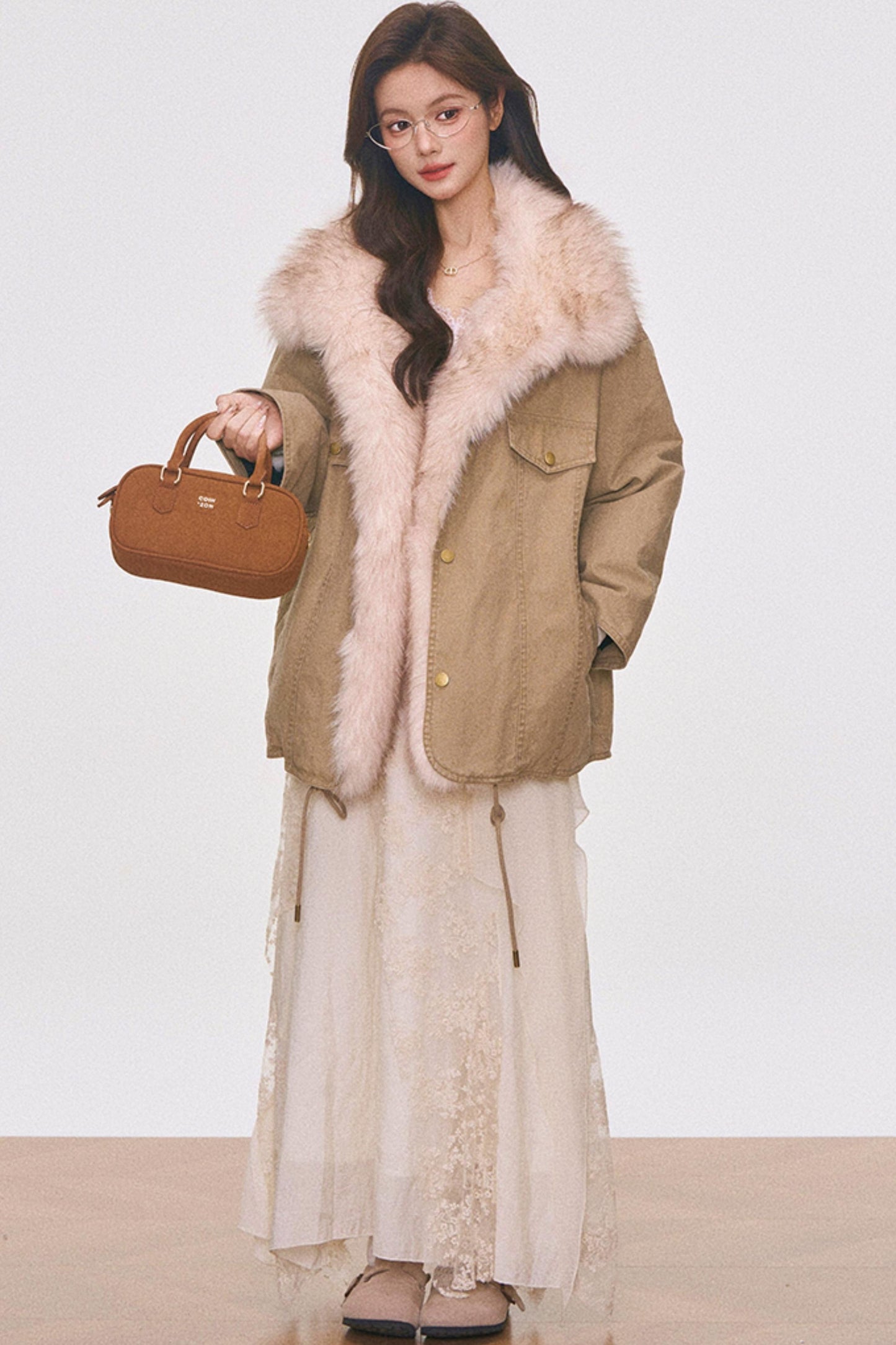 Washed Fur Patchwork Jacket Set-Up