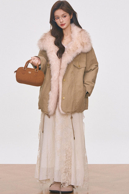 Washed Fur Patchwork Jacket Set-Up