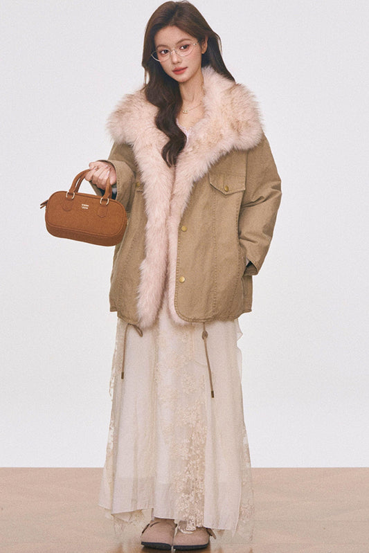 Washed Fur Patchwork Jacket Set-Up