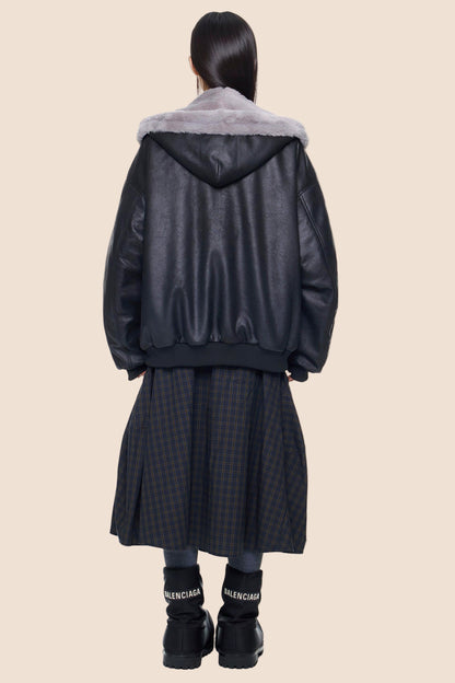 Furry Hooded Leather Jacket