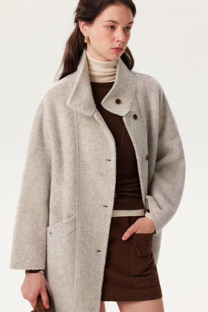 French Woolen Stand-Up Collar Coat