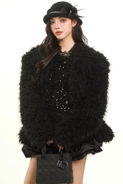 Retro Black Lamb Wool Jacket