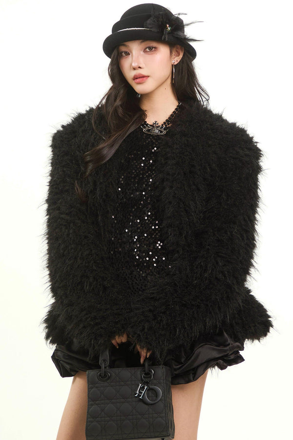 Retro Black Lamb Wool Jacket