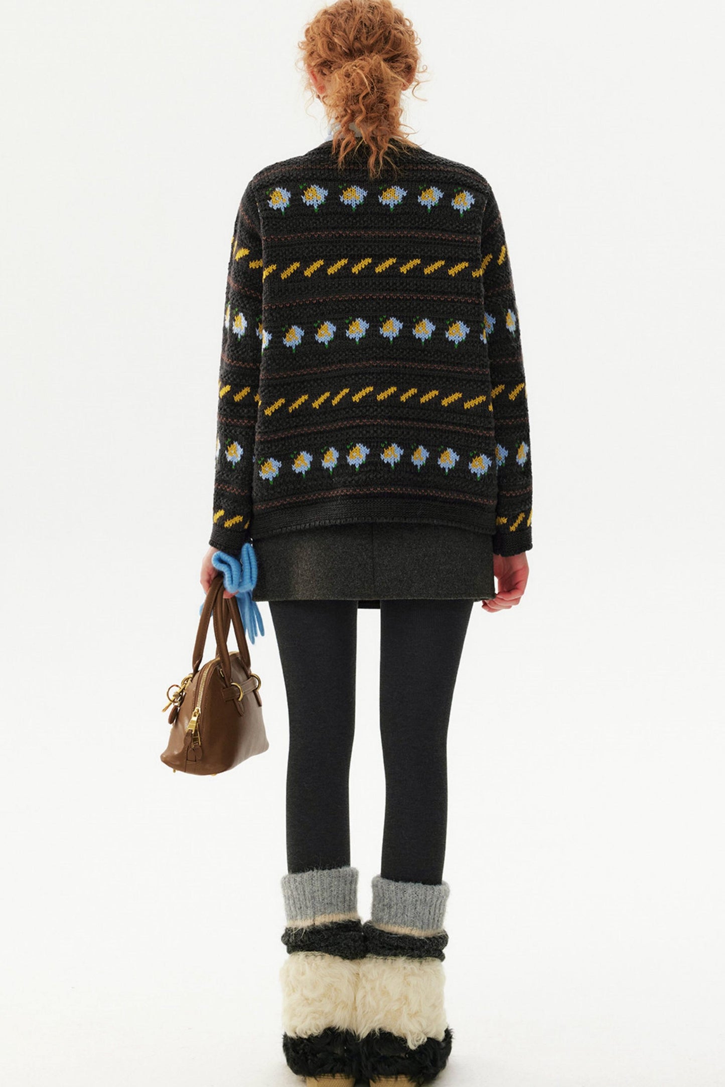 Daisy Contrast Jacquard Sweater Cardigan