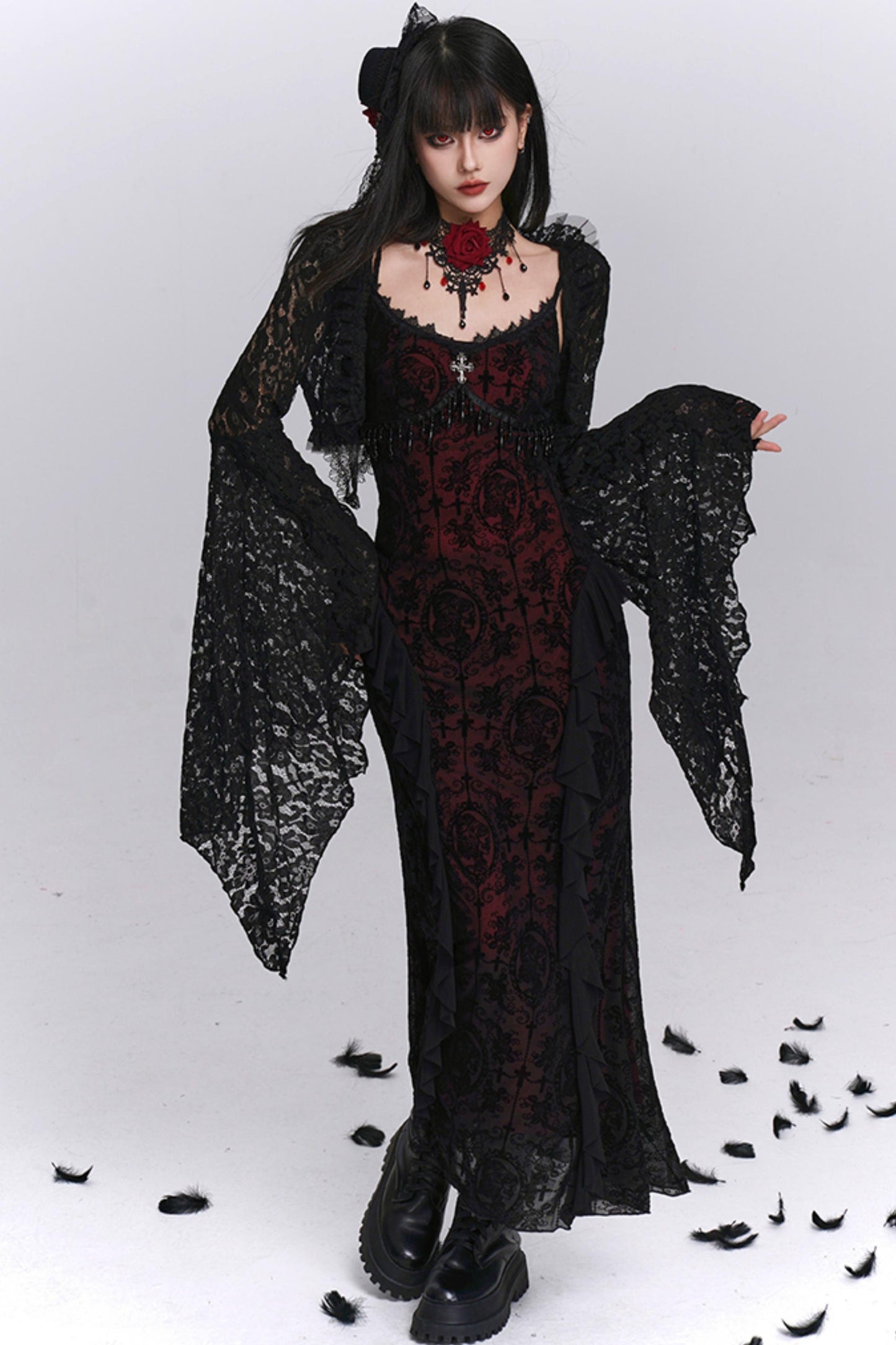 Gothic Black Camisole Dress Set-Up