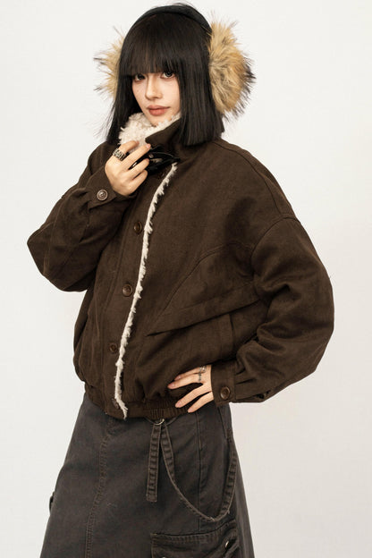 Retro Suede Wool Collar Jacket