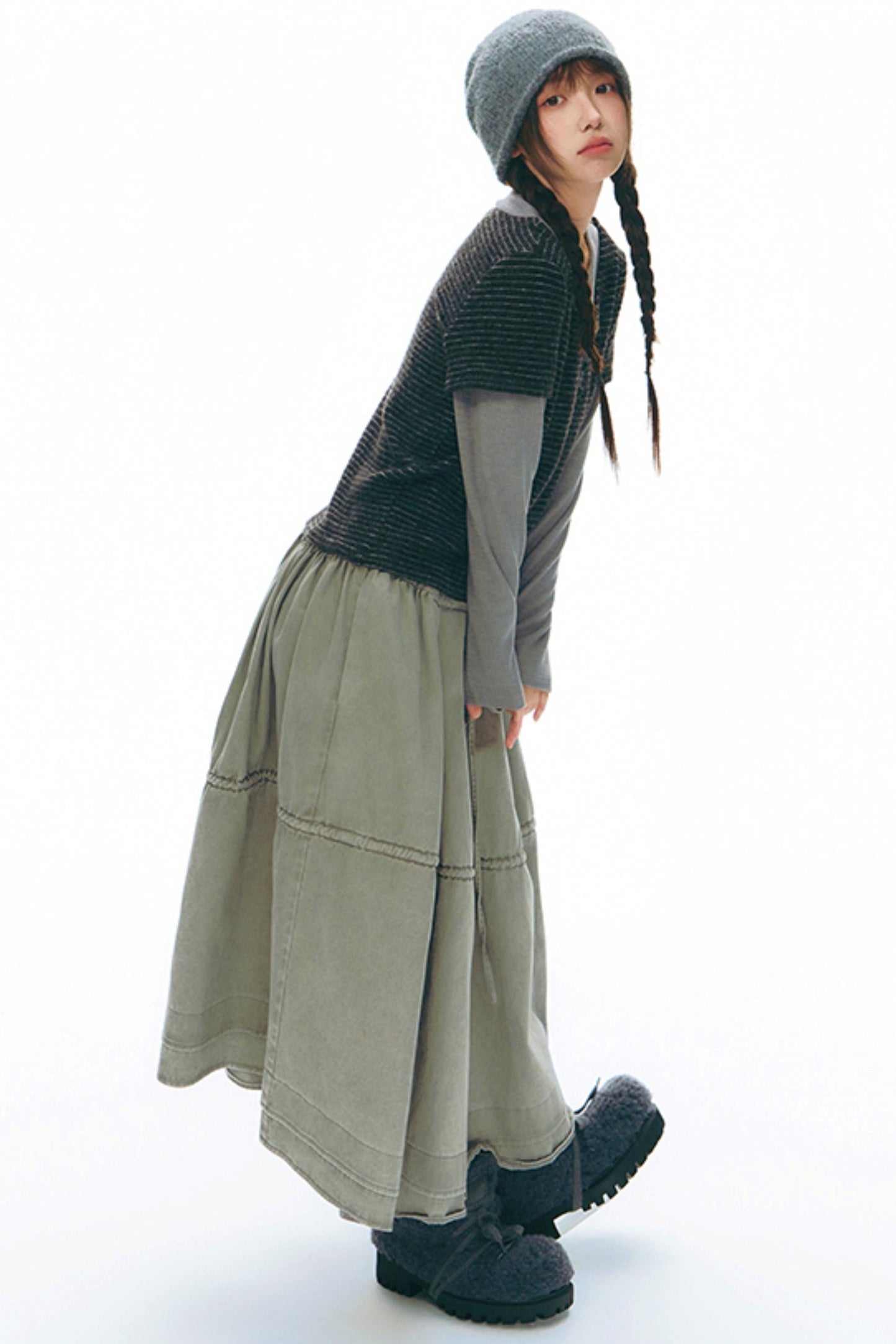 Brushed Stripe Round Neck Long Sleeve Top