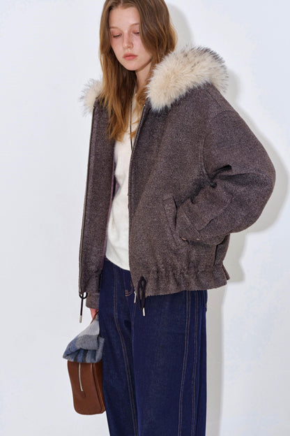 Fur Collar Wool Blend Coat