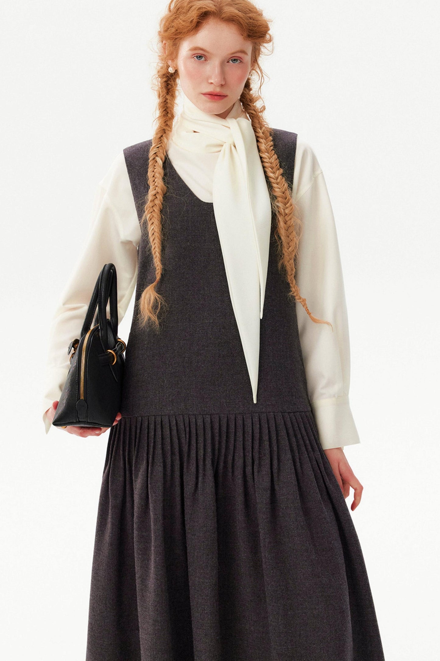 Hand-Pleated Woolen Vest Dress