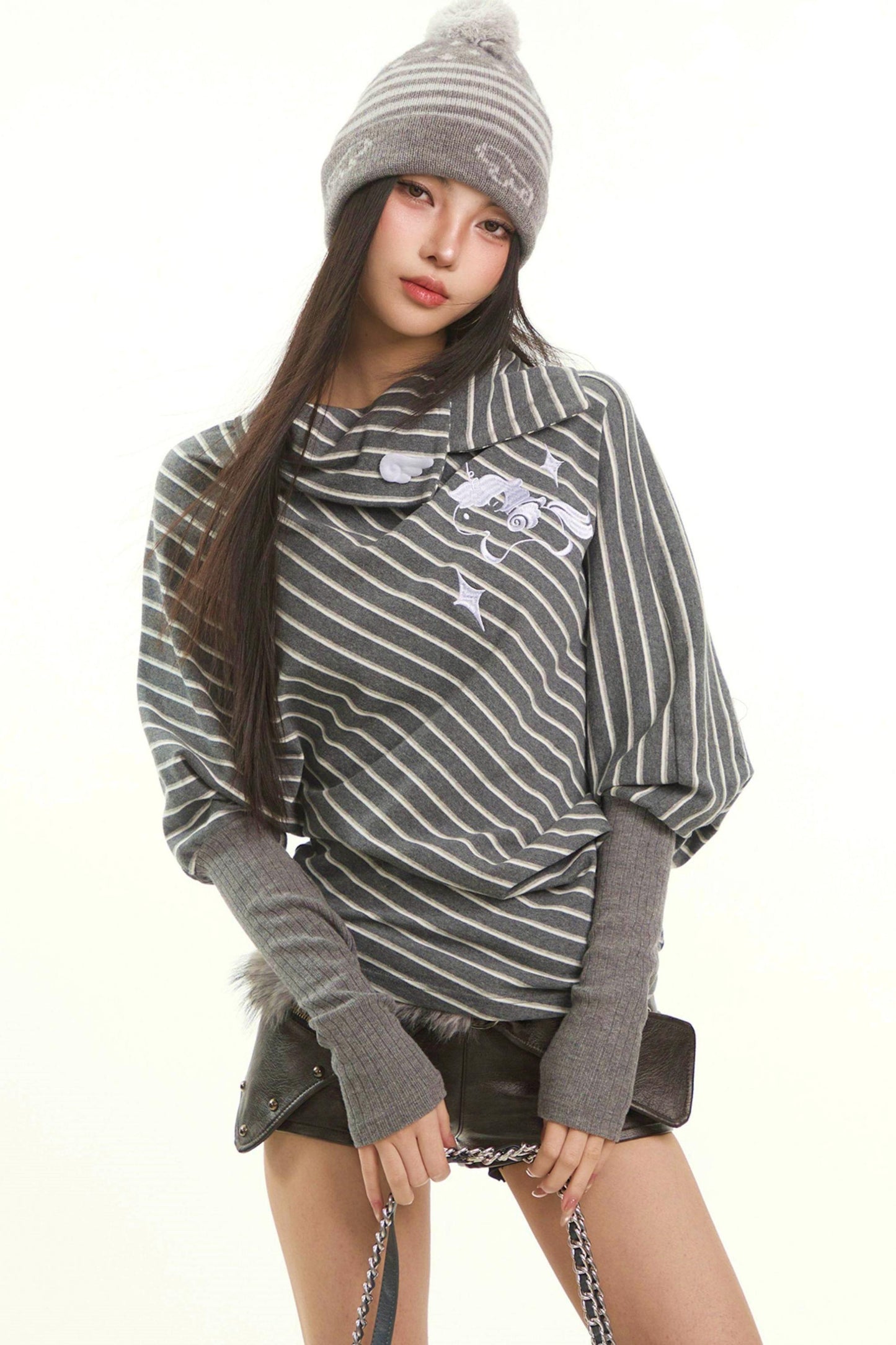 Retro Gray Striped Plush Hat