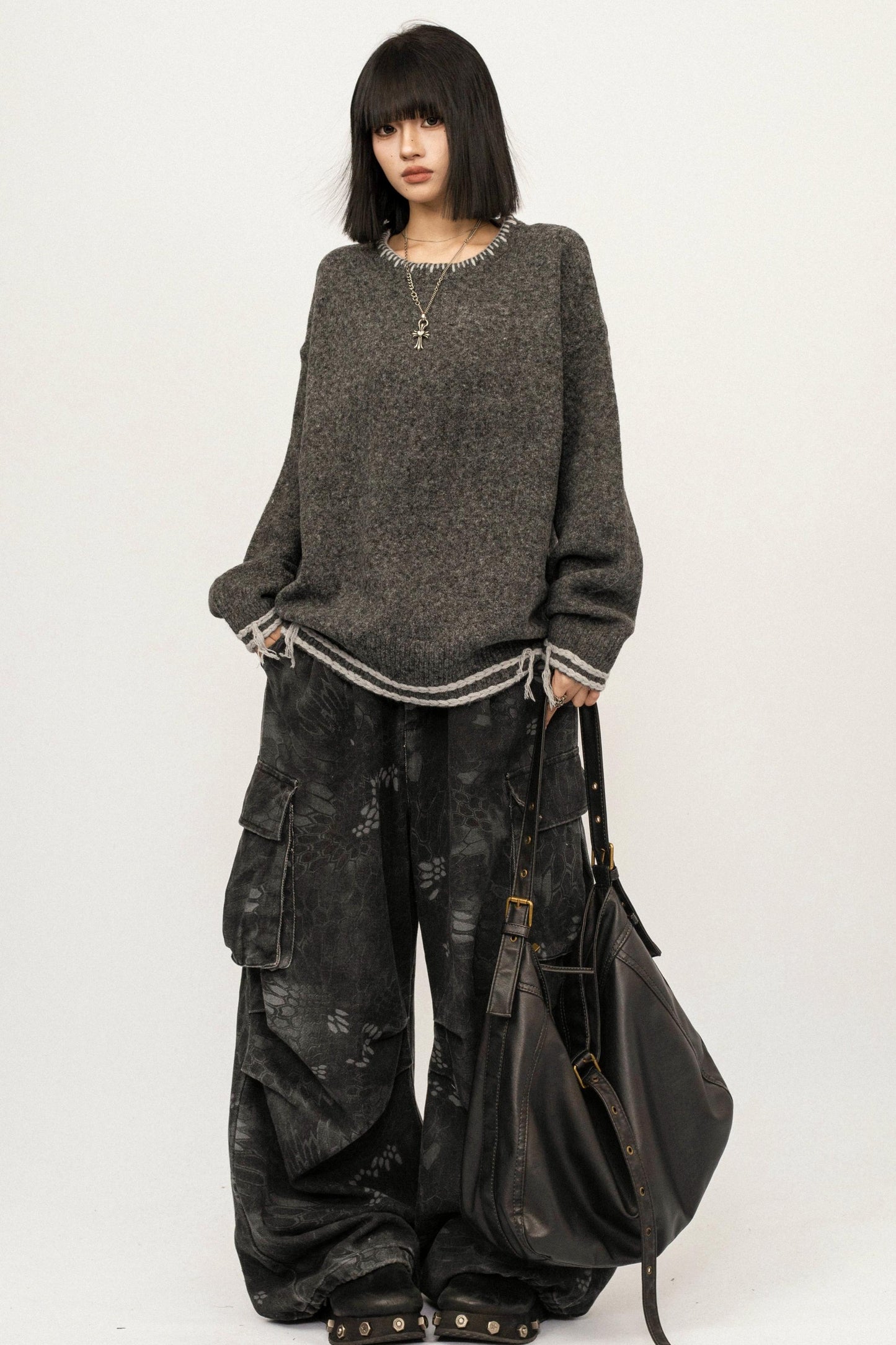 Retro Gray Knitwear Sweater