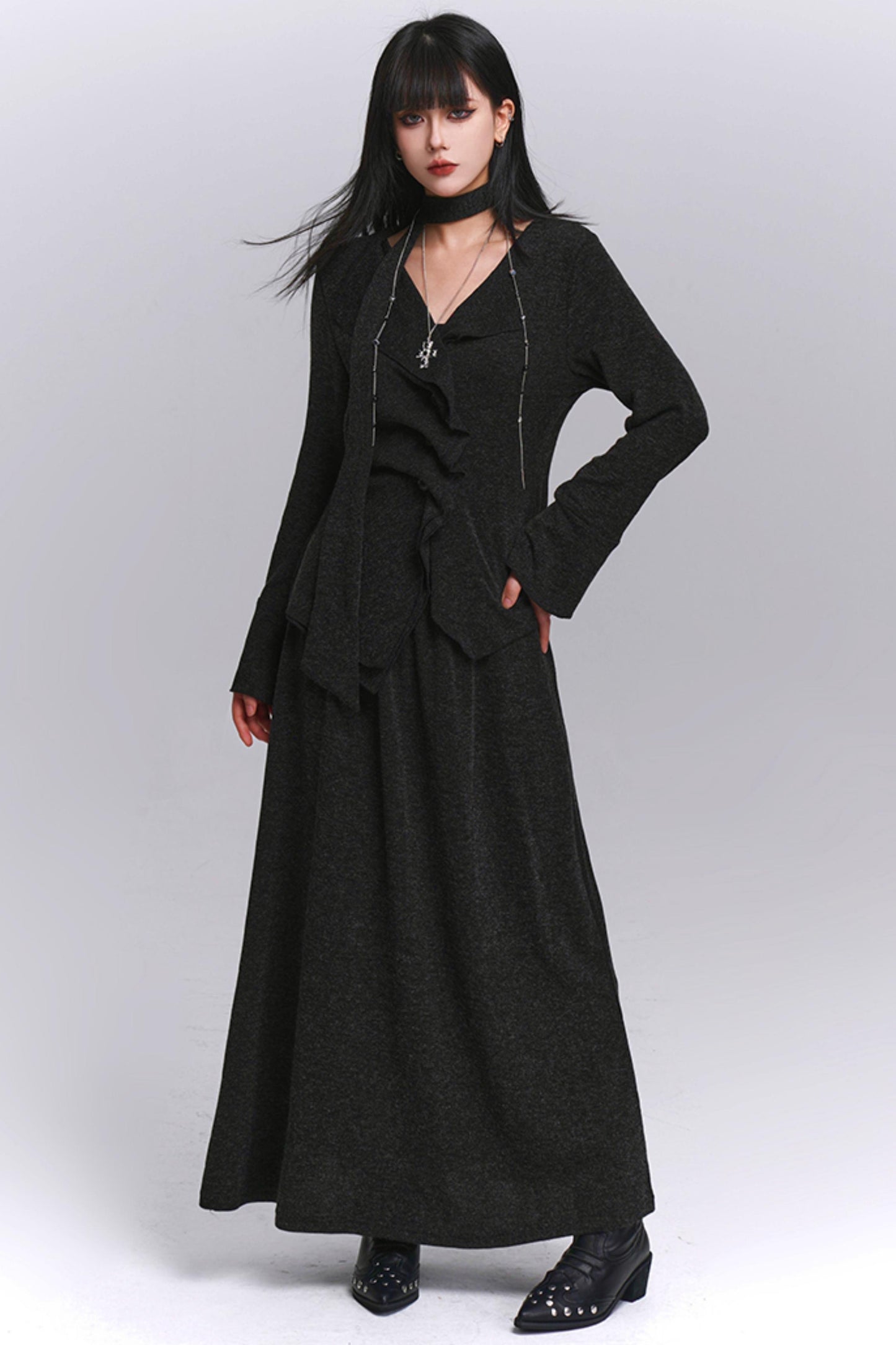 Chic Gray Two-Piece Suit Skirt Set-Up