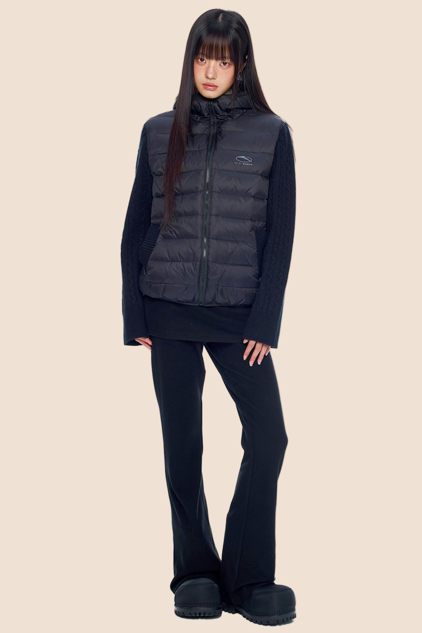 Rib-Knit Hooded Down Jacket