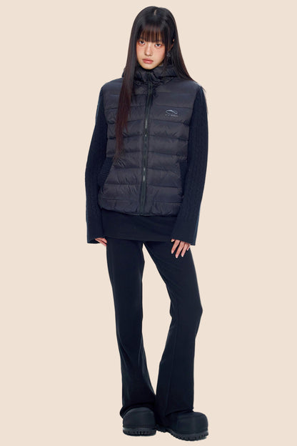 Rib-Knit Hooded Down Jacket